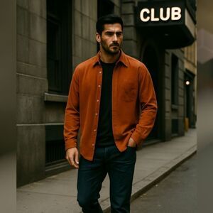 Corduroy BUD LIGHT Men Orange Long Sleeve Button Up Embroidered Plus Sz XXL Top